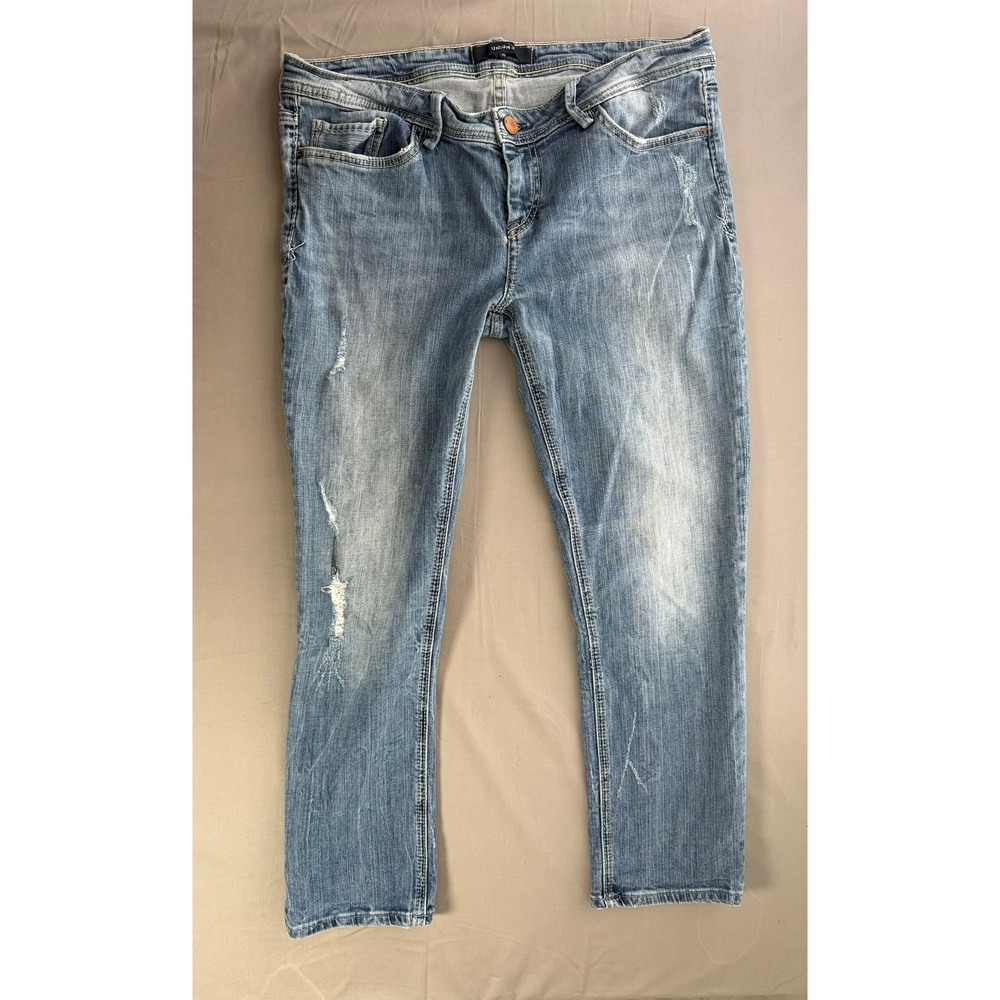 Union Distressed Skinny Jeans Blue Medium Wash Low Rise Cropped